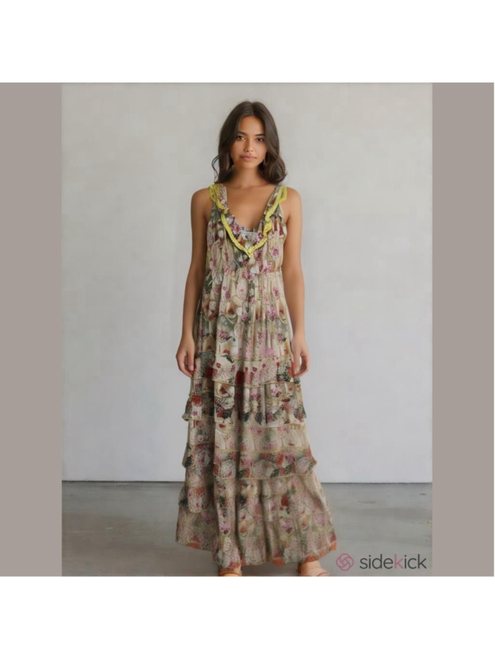 JAK Floral Tiered Ruffle Maxi Boho Sundress (Lg)